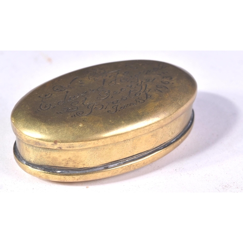 14 - Local interest - an early 20th Century (1903) miners brass tobacco / snuff box punched to the top Ed... 