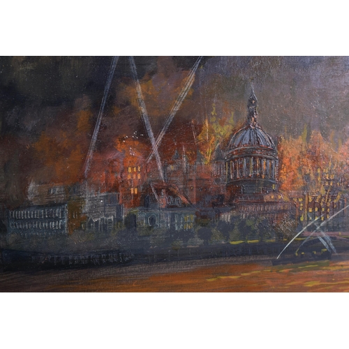 218 - The Blitz - a WWII Second World War oil on board painting by an ARP Air Raid Precautions warden. The... 