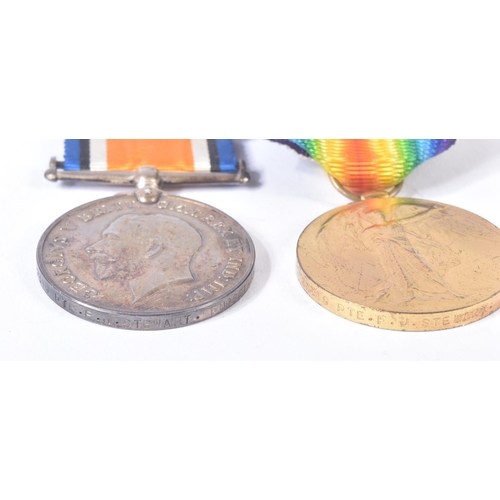 224 - A WWI First World War medal duo awarded to one 27319 Pte  F. J Stewart of the Dorset Regiment. Medal... 