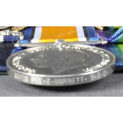 25 - A WWI First World War British medal group awarded to one 63626 Pte Edison Burnett of the 4th Machine... 