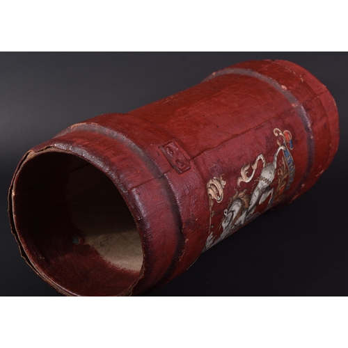 300 - An early 19th Century Royal Navy cordite gun powder carrier. Thick leather construction with canvas ... 