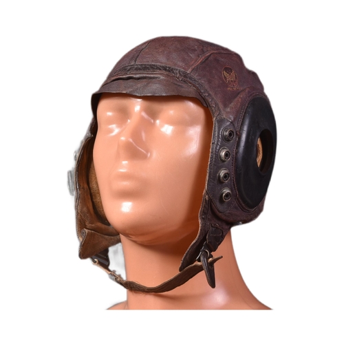 317 - A WWII Second World War USAAF United States Army Air Force leather flying helmet Type A-II. Brown le... 