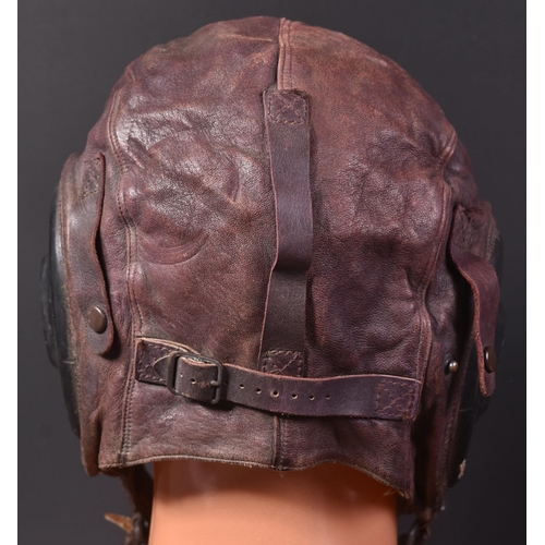 317 - A WWII Second World War USAAF United States Army Air Force leather flying helmet Type A-II. Brown le... 