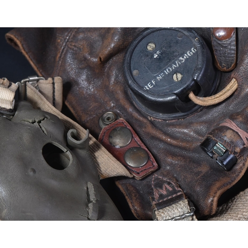 326 - An original WWII Second World War RAF Royal Air Force Type C pilots flying helmet. Brown leather cha... 