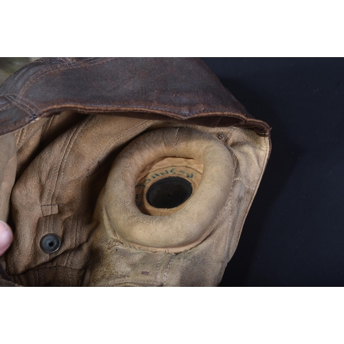 326 - An original WWII Second World War RAF Royal Air Force Type C pilots flying helmet. Brown leather cha... 