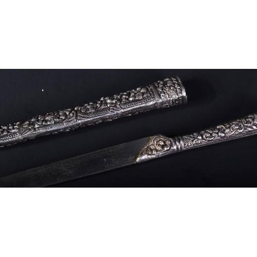 360 - A 19th Century Ottoman Empire / Turkish Kard knife / dagger. The hilt and matching scabbard heavily ... 