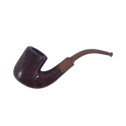 428 - An early 20th Century Boer War interest pipe. Burl walnut engraved ' Boer War E.W 1899.00.01 ' with ... 