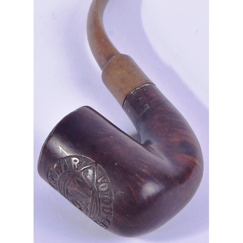 428 - An early 20th Century Boer War interest pipe. Burl walnut engraved ' Boer War E.W 1899.00.01 ' with ... 