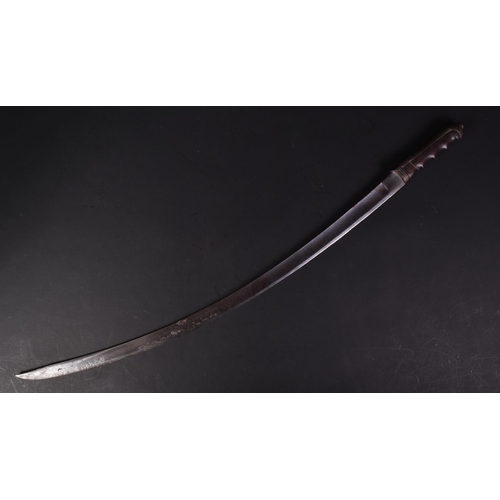 429 - An unusual 18th Century sword with a Tulwar style curved blade. The sword having a flat circular pom... 