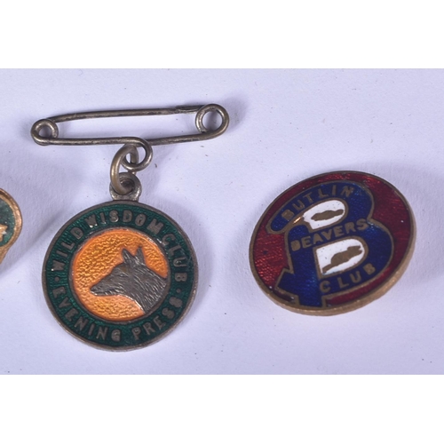 443 - Badges - a collection of x3 c1930s enamel badges, to include; a Powers Whiskey badge in green enamel... 