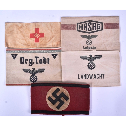 451 - A collection of x5 WWII Second World War Third Reich Nazi German uniform cloth armbands comprising; ... 