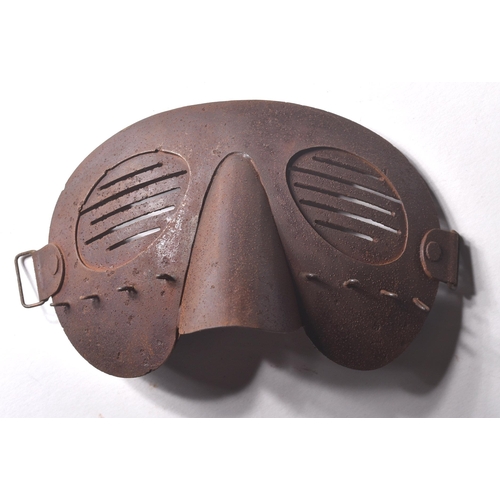 5 - A WWI First World War British Army Tank Crew shrapnel face mask. The metal mask with latticed eye pi... 