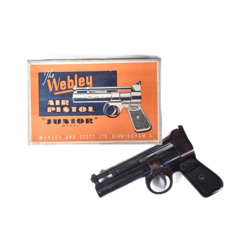 144 - An original vintage Webley Junior .177 calibre air pistol / gun. Chequered Bakelite grip with steel ... 