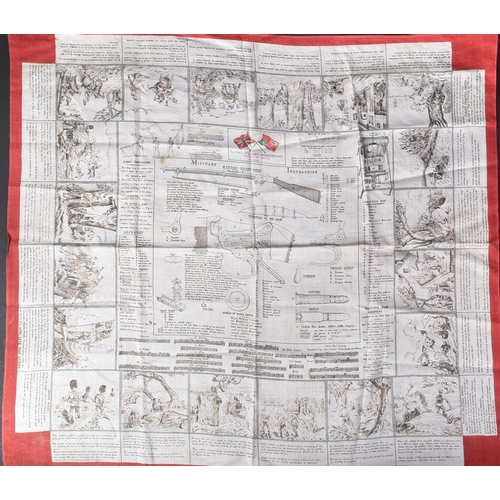 149 - A 19th Century Fulton's military handkerchief. White handkerchief with red border featuring black pr... 