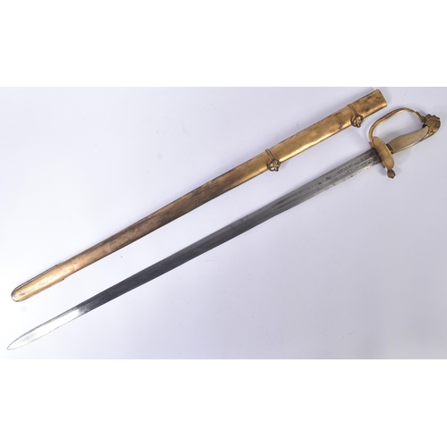 150 - An 18th Century Georgian (George III) Heavy Cavalry Officers transitional sword. Gilt lions head pom... 