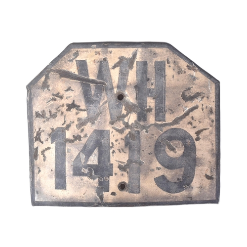 159 - A WWII Second World War interest Third Reich Nazi German type motorbike rear number plate. Sheet met... 