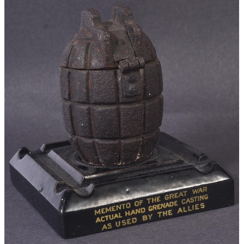 160 - A WWI First World War British Army Mills Bomb hand grenade casting fashioned into a match striker. M... 