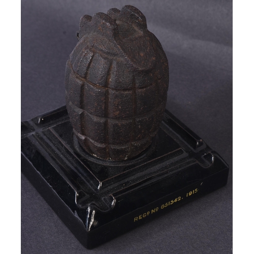 160 - A WWI First World War British Army Mills Bomb hand grenade casting fashioned into a match striker. M... 