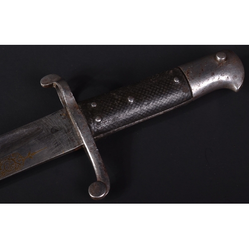 166 - A 19th Century 1856 pattern colonial yataghan sword bayonet. Hooked pommel with press stud and T- sh... 