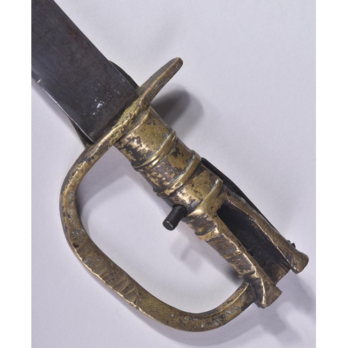 172 - An early 19th Century circa 1820 British Baker rifle sword bayonet. The brass hilt having an open at... 