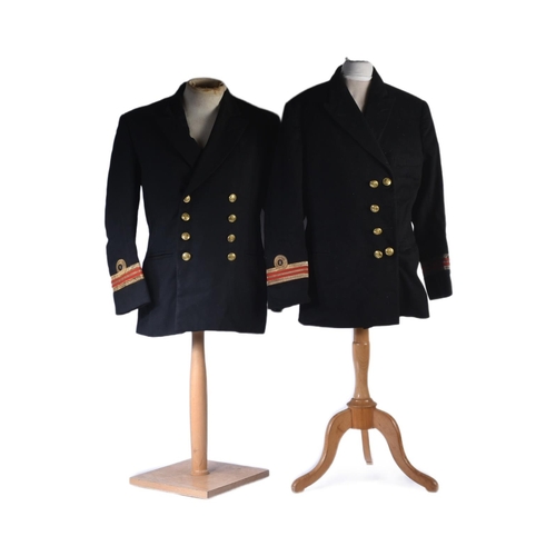 182 - Two 20th Century vintage Royal Navy (Reserve) Lieutenant Commander Doctor / Surgeon uniform tunic. O... 