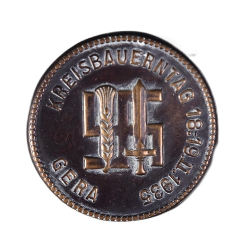 217 - A pre WWII Second World War Third Reich Nazi German Gera District Farmers Day badge. The circular ba... 