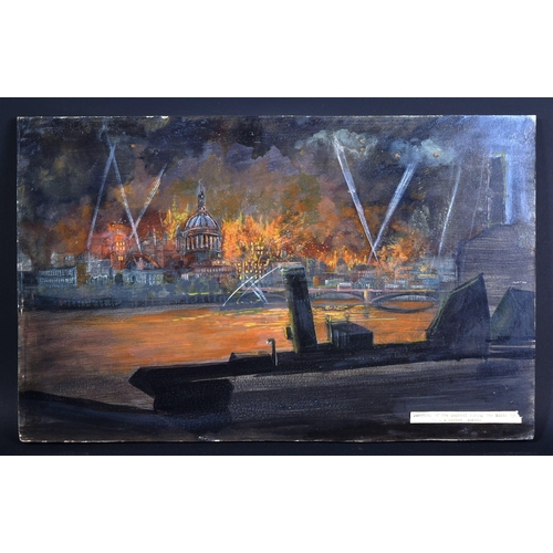 218 - The Blitz - a WWII Second World War oil on board painting by an ARP Air Raid Precautions warden. The... 