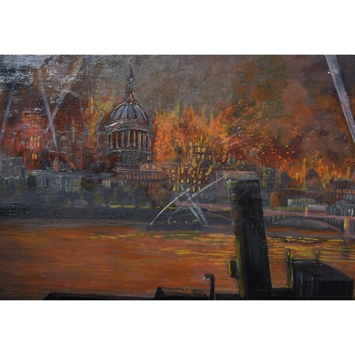 218 - The Blitz - a WWII Second World War oil on board painting by an ARP Air Raid Precautions warden. The... 