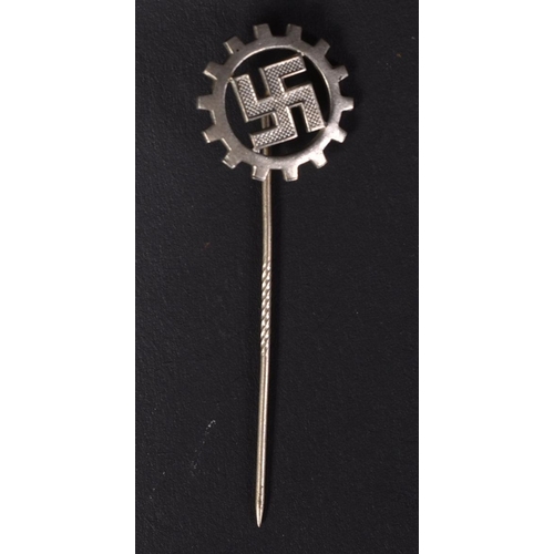 223 - A WWII Second World War Third Reich Nazi German DAF ( Labour Front ) pin badge. The cogwheel Swastik... 