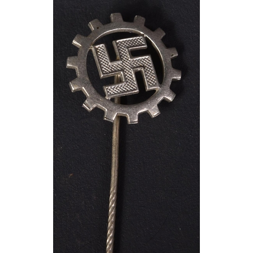 223 - A WWII Second World War Third Reich Nazi German DAF ( Labour Front ) pin badge. The cogwheel Swastik... 