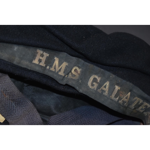 231 - HMS Galatea - an early WWII Second World War British Navy Officers uniform cap. Blue woolen construc... 