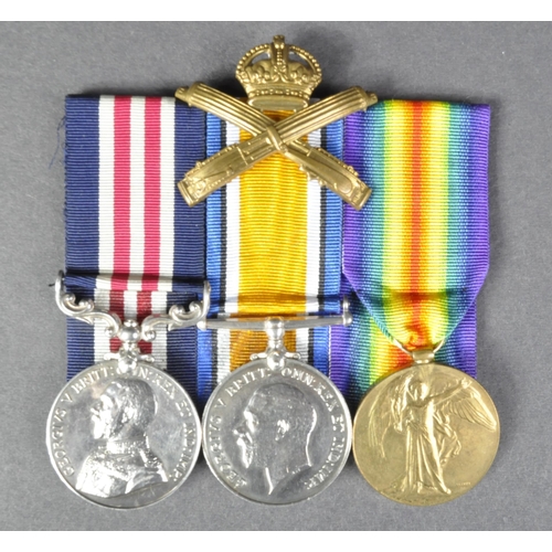 25 - A WWI First World War British medal group awarded to one 63626 Pte Edison Burnett of the 4th Machine... 