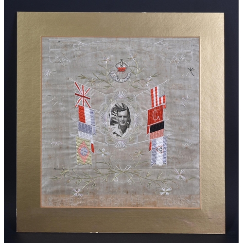 266 - An original WWII Second World War DLI Durham Light Infantry sweetheart silk panel. The panel embroid... 