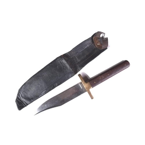 294 - A vintage J. Nowill & Sons of Sheffield made bowie knife. The knife having a wooden grip with finger... 