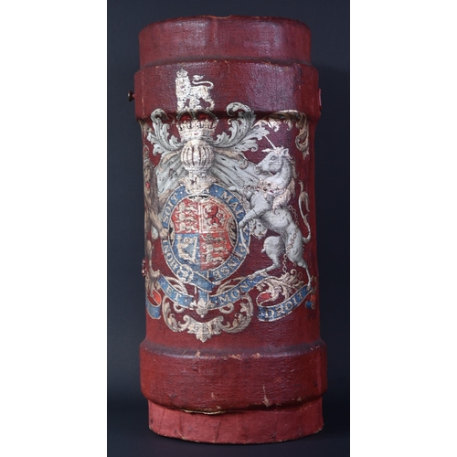 300 - An early 19th Century Royal Navy cordite gun powder carrier. Thick leather construction with canvas ... 