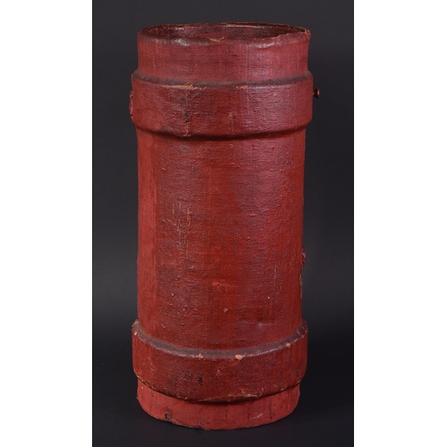 300 - An early 19th Century Royal Navy cordite gun powder carrier. Thick leather construction with canvas ... 