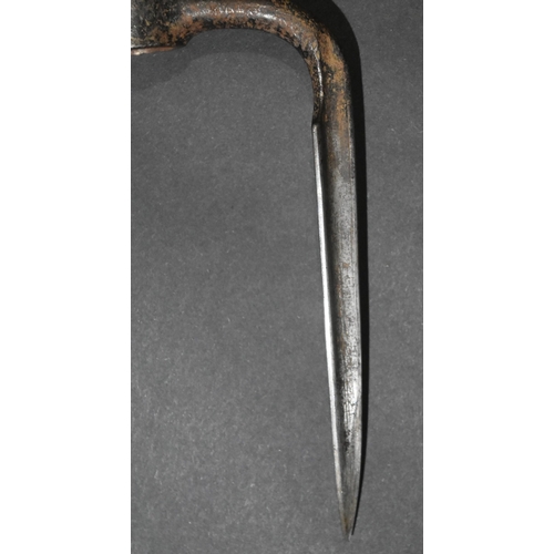 312 - An 18th Century believed Swiss sporting bayonet. Slot to the socket collar with trowel shaped head a... 