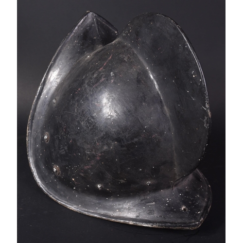 321 - A vintage 20th Century replica of a medieval style Spanish Morion / Pikemans pot helmet. Black fibre... 