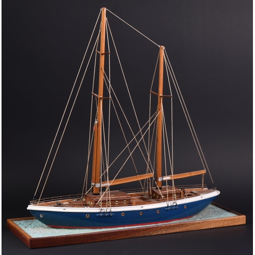 342 - From a Private Collection - a scratch built model of a small sailing boat / Ketch. Double-masted, wi... 