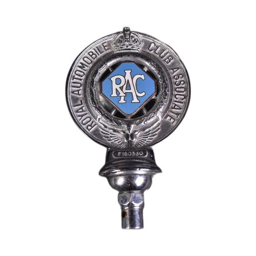 348 - A vintage RAC Royal Automobile Club Associate members car badge / mascot. Chrome finish metal with a... 