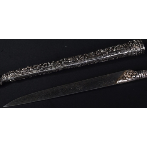 360 - A 19th Century Ottoman Empire / Turkish Kard knife / dagger. The hilt and matching scabbard heavily ... 