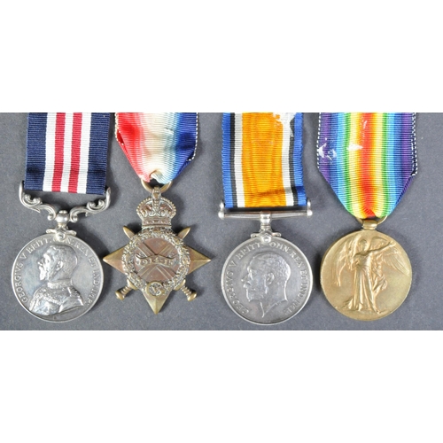 4 - A WWI First World War medal group awarded to one Pte. J. Lindsay of The Royal Highlanders ( Black Wa... 