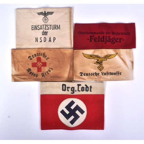 426 - A collection of x5 WWII Second World War Third Reich Nazi German uniform cloth armbands comprising; ... 