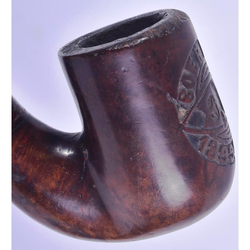 428 - An early 20th Century Boer War interest pipe. Burl walnut engraved ' Boer War E.W 1899.00.01 ' with ... 