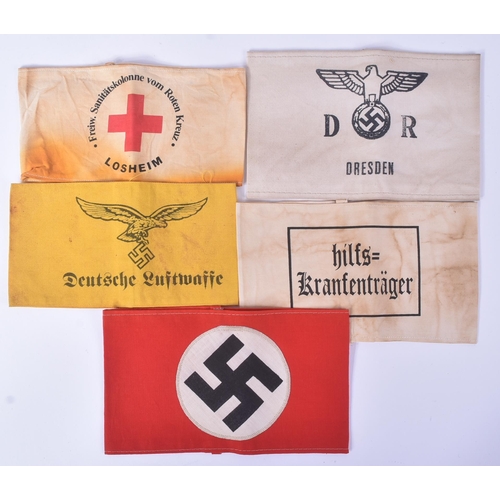 439 - A collection of x5 WWII Second World War Third Reich Nazi German uniform cloth armbands comprising; ... 