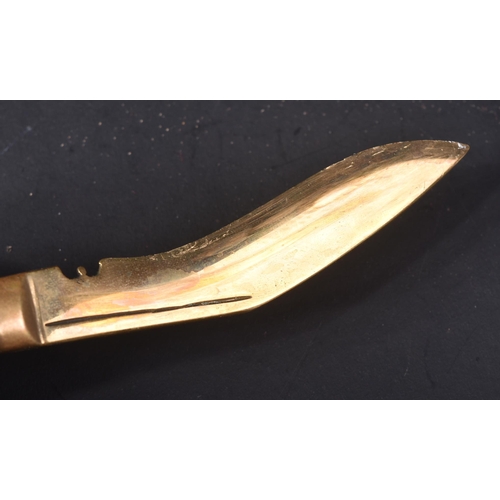 442 - Two miniature Nepalese / Gurkha interest Kukri knives. One a bone hilted example with brass blade ho... 