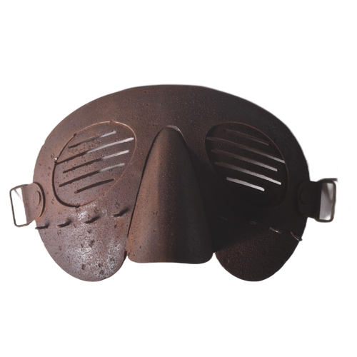 5 - A WWI First World War British Army Tank Crew shrapnel face mask. The metal mask with latticed eye pi... 