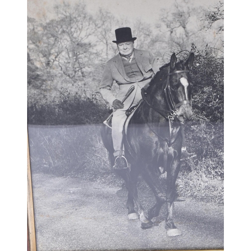 528 - Winston Churchill (1874-1965) - an original large format press photograph showing Churchill on horse... 