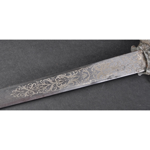 72 - A 19th Century Spanish dagger with a Toledo blade. The dagger having a dome shaped pommel with flora... 