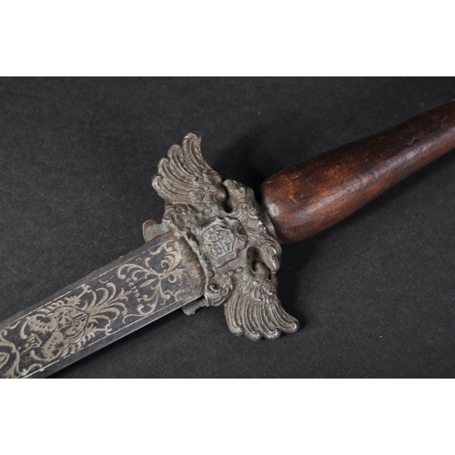 72 - A 19th Century Spanish dagger with a Toledo blade. The dagger having a dome shaped pommel with flora... 